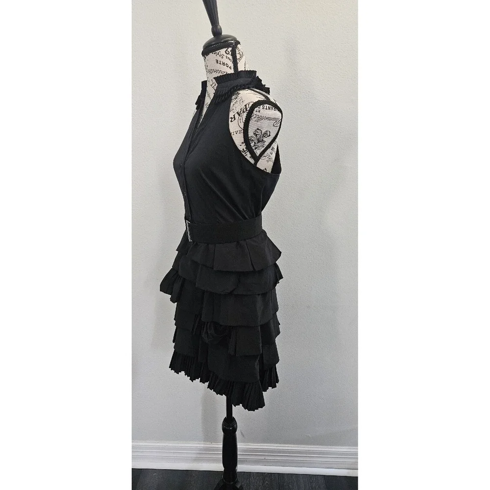 BCBG Maxazria Sz 4 Little Black Dress Avant Garde Ruffle Button Victorian